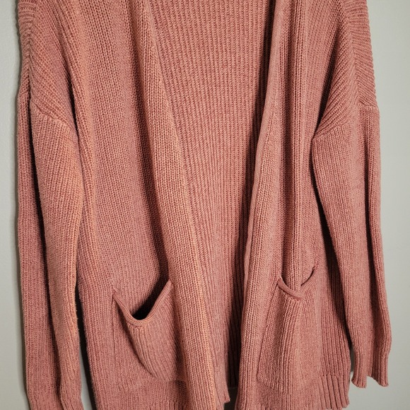 Pink Confetti Cardigan‎ Sweater Open Front Duster Oversized Pockets M Merium - Picture 3 of 13